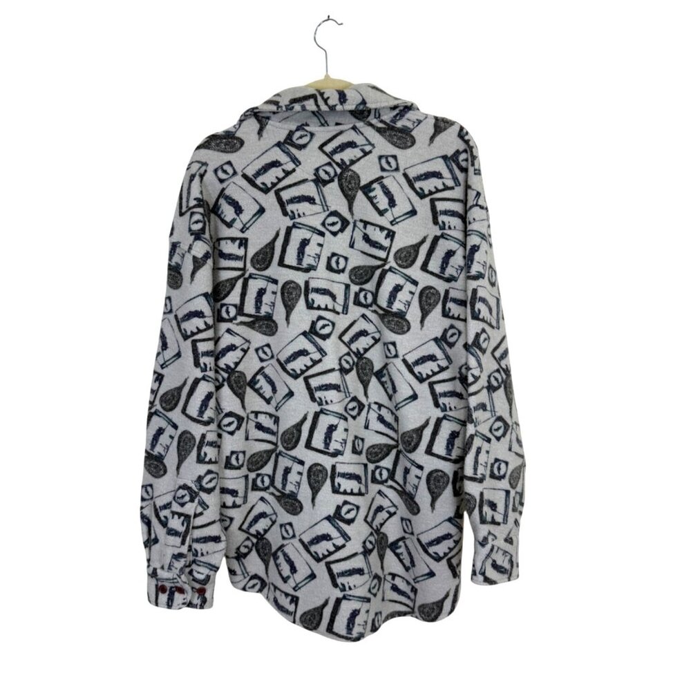 Vintage Woolrich Button-Up Flannel Shirt Fishing Print Size M Shacket Grey - Picture 2 of 6